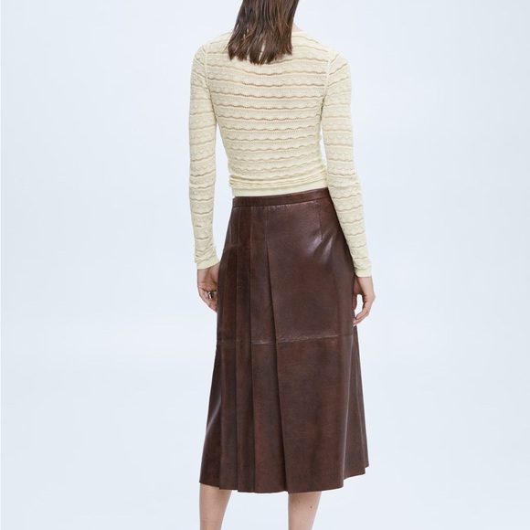 Mango Brown Leather Midi Skirt - Picture 2 of 9